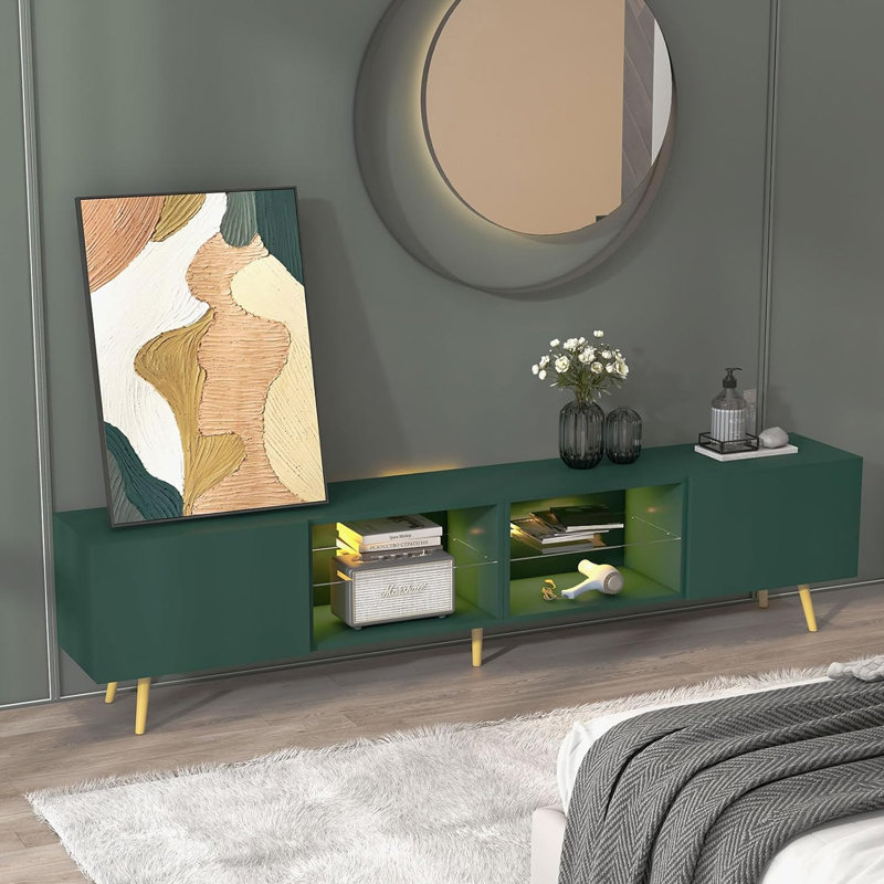 Meuble télé 86 po avec rangement à DEL et armoire Digno, Vert