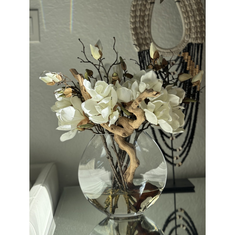10" Moon Vase With White Magnolias	, White