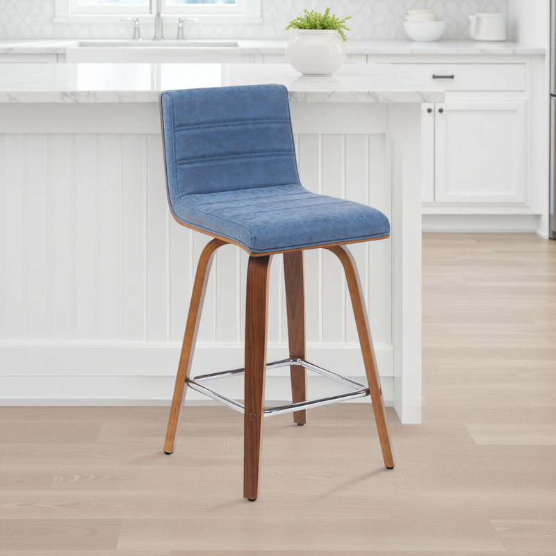 Tabouret de bar et de comptoir Biance, Tabouret de comptoir (siège d'une hauteur de 26 p, Bleu, Brun