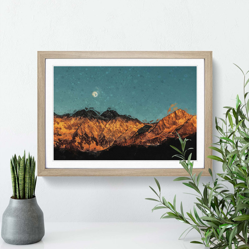 Moon over South Tyrol in Italy in Abstract - Picture Frame Graphic Art Print, Oak Framed, 62cm H x 87cm W x 2cm D