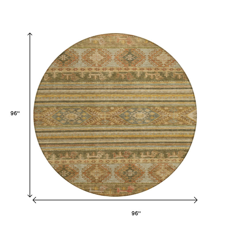 Tapis rond 8 po beige Tribal