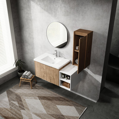 Meuble-lavabo de 42 po avec lavabo et armoire latérale - Mécanisme de fermeture de porte en contreplaqué silencieux et résistant aux apparences contemporaines - Système silencieux intégré