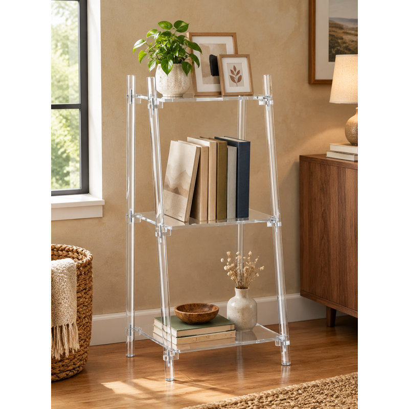 Bibliothèque échelle moderne à 3 niveaux en acrylique transparent, 29,5 cm de profondeur x 39,6 cm de largeur x 81,3 cm de hauteur, petite bibliothèque polyvalente pour salon, salle de bain ou bureau