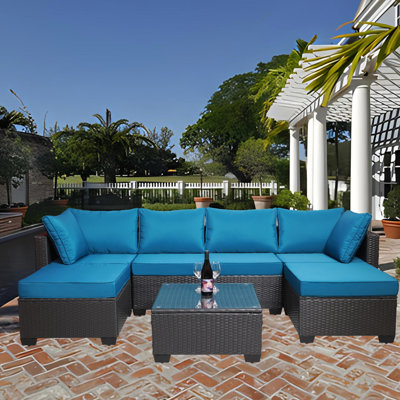 Outdoor Patio Furniture: 7 Pe With Delicate Cushion Fabrics, Rust- Frame, Modern Garden Look Soft Cushions And Coffee Table - Sunproof