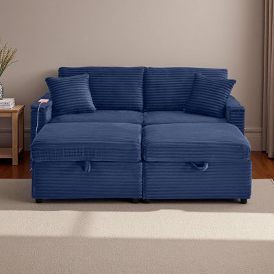 Canapé confortable moelleux en velours côtelé, espace de rangement pour grande causeuse, méridienne super moelleuse avec repose-pieds double et table de bout