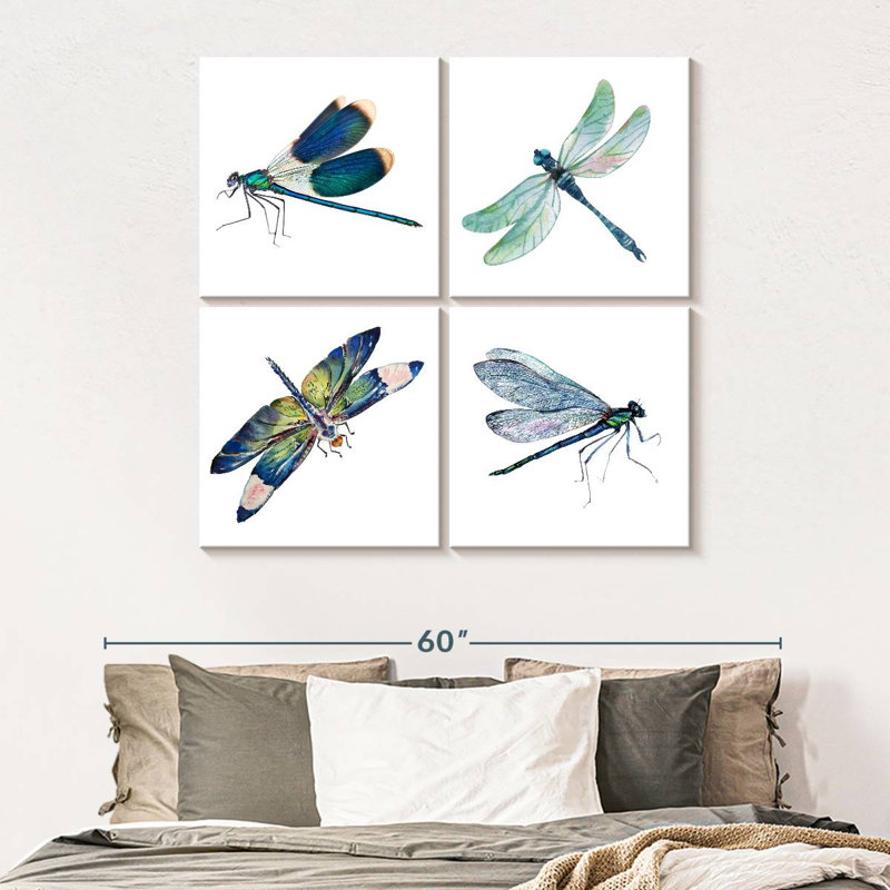 Libellules bleues, reproduction sur toile, H 45 po x l 45 po x P 1,25 po