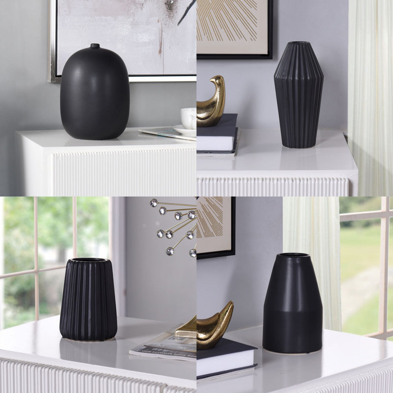 Deadwyler Ceramic / Porcelain Table Vase, Matte Black