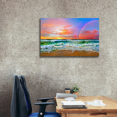 'Beach Rainbow Colorful Ocean Wave Sunset' by Ezra Tanner, Canvas Wal Art