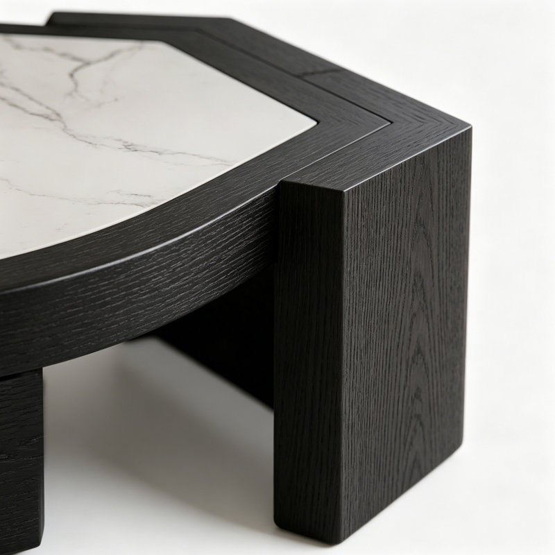 Table basse moderne en ardoise, Blanc/Noir