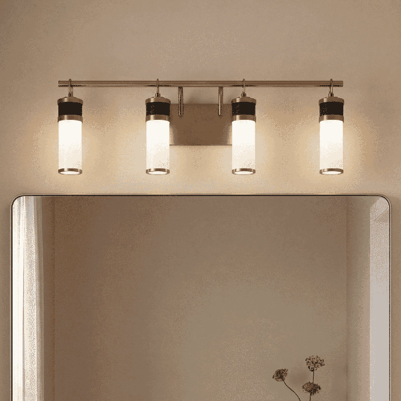  Abel 4-Light LED Bathroom Vanity Light in Matte Black with Warm Brass Accents, 10" H x 30" W x 30" D, 4 Lights