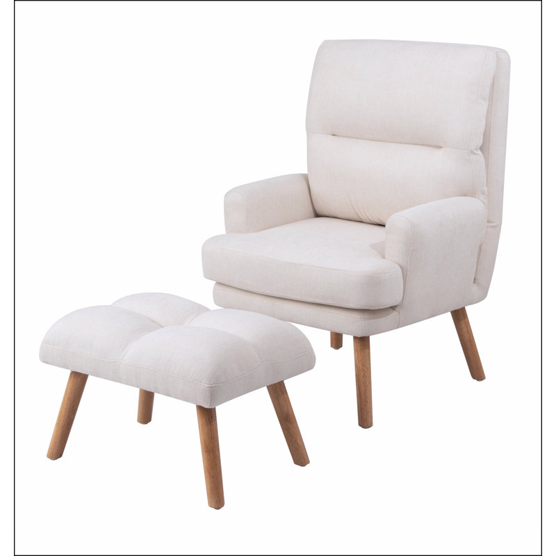 Chaise d'appoint avec repose-pieds, fauteuil en tissu avec pieds en bois et dossier réglable