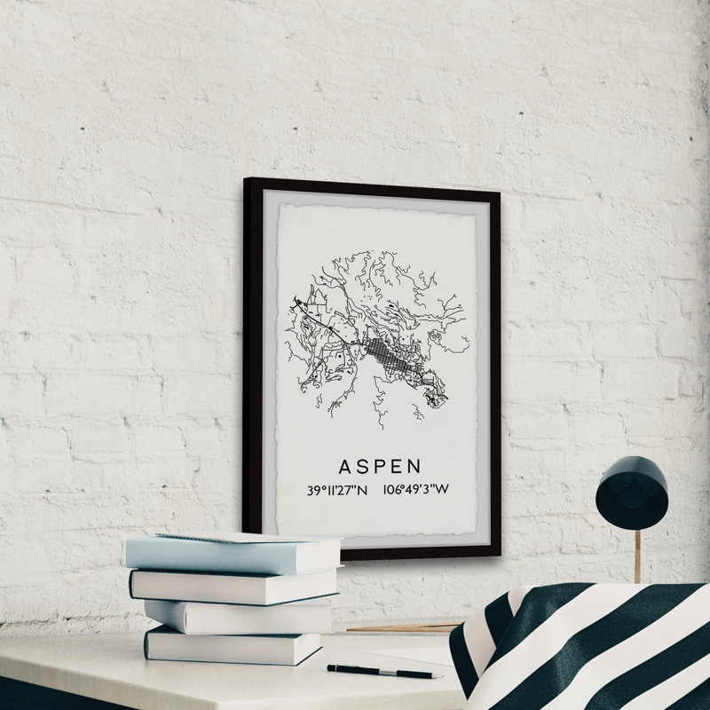 Aspen, Colorado - Image encadrée d'art textuel sur papier, H 45 po x l 30 po x P 1,5 po