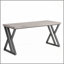 Bureau d'écriture moderne avec pieds en métal en forme de Z, bureau d'ordinateur robuste pour bureau à domicile ou bureau, bureau en bois gris rustique, surface de travail spacieuse et cadre robuste, bois brun