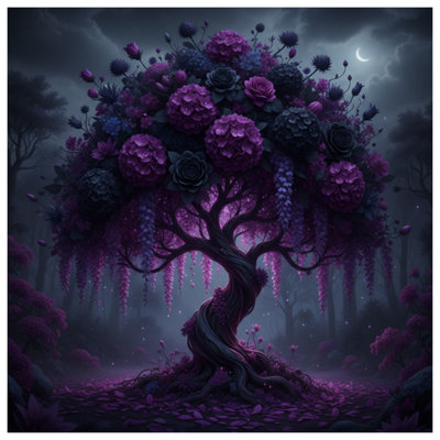 Rideaux de douche extra longs à motif d'arbre floral au clair de lune