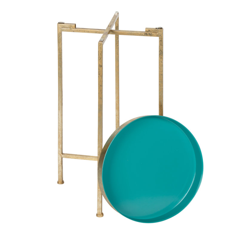 Ekta Tray Top End Table, Teal, Gold