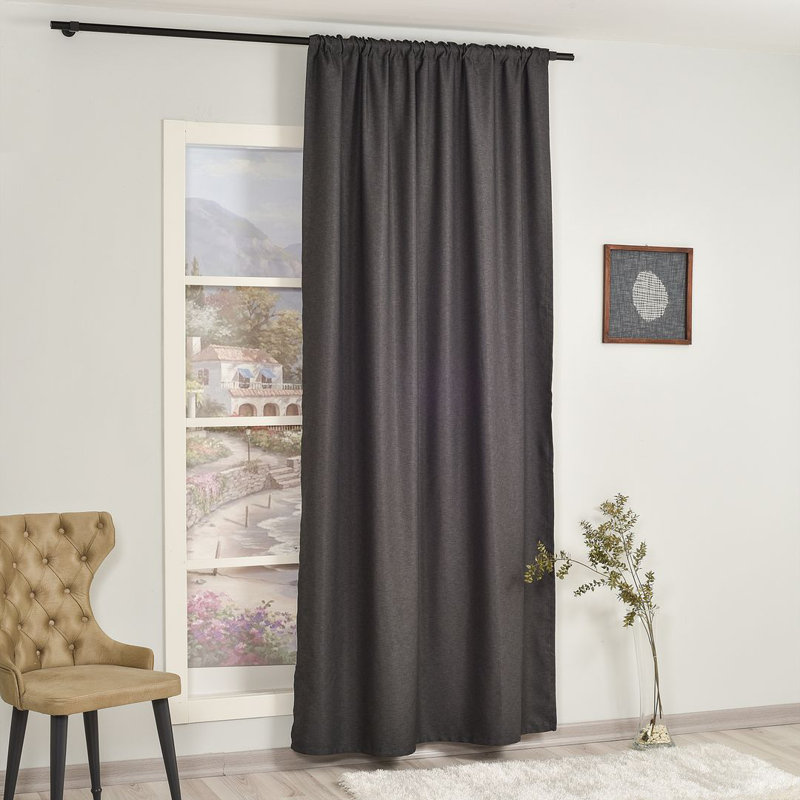 Extra Long & Extra Wide Faux Linen Decorative Curtain Single Panel, 140cm Width x 145cm Drop, Anthracite