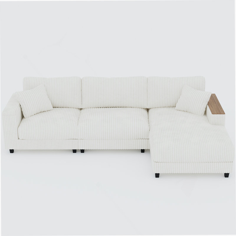 114.5'' Corduroy Couch with 2 Pillows Oversized Sofa L Shaped Sectional Couch with Reversible Chaise with Two Armrests Hidden Storage Space Sectional Couches for Living Room