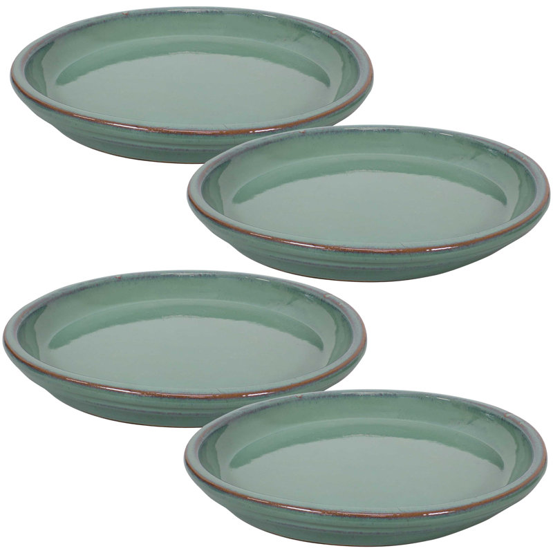 Ensemble de 4 pots à fleurs ronds en céramique émaillée - convient aux jardinières de 12 po - Écume de mer, Écume de mer