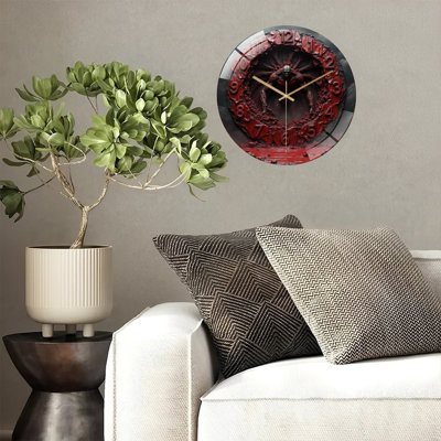 Crimson Clock Beast Art - 12'' Modern Glass Wall Clock