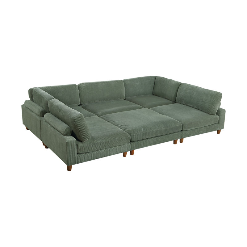 Canapé moderne moderne modulaire 6 pièces sauge en velours côtelé 2X, Sauge