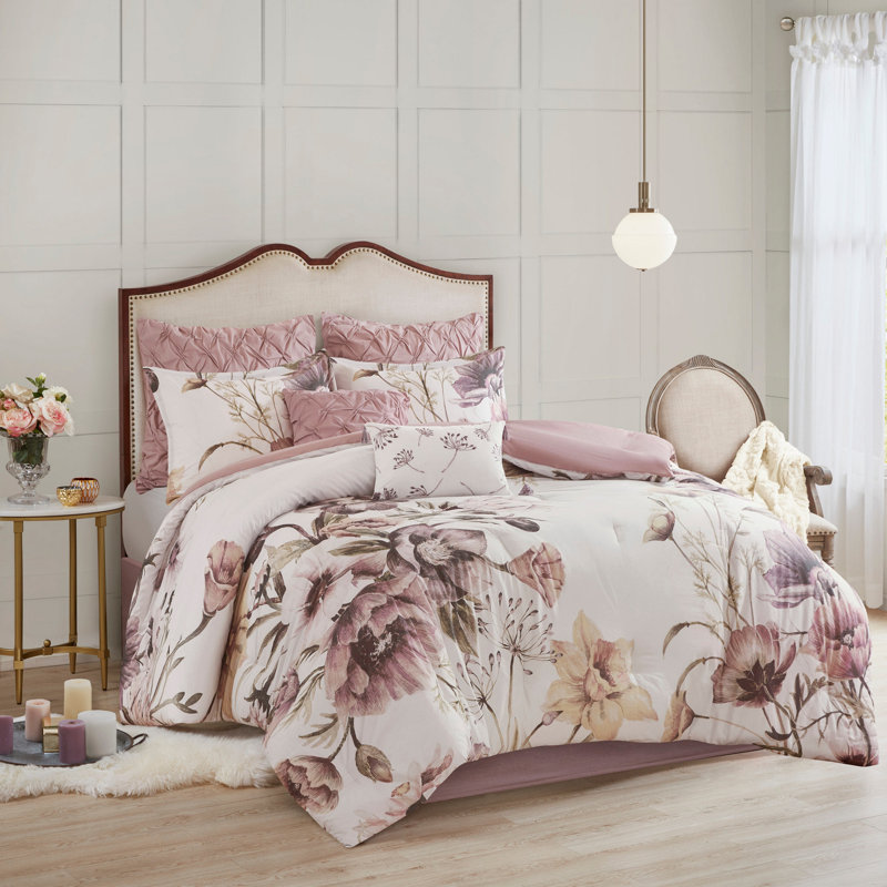 Ensemble d'édredon en coton Shabby Chic Floral avec coussins décoratifs