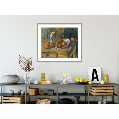 «Still Life with Milk Jug and Fruit» par Paul Cézanne, impression giclée encadrée