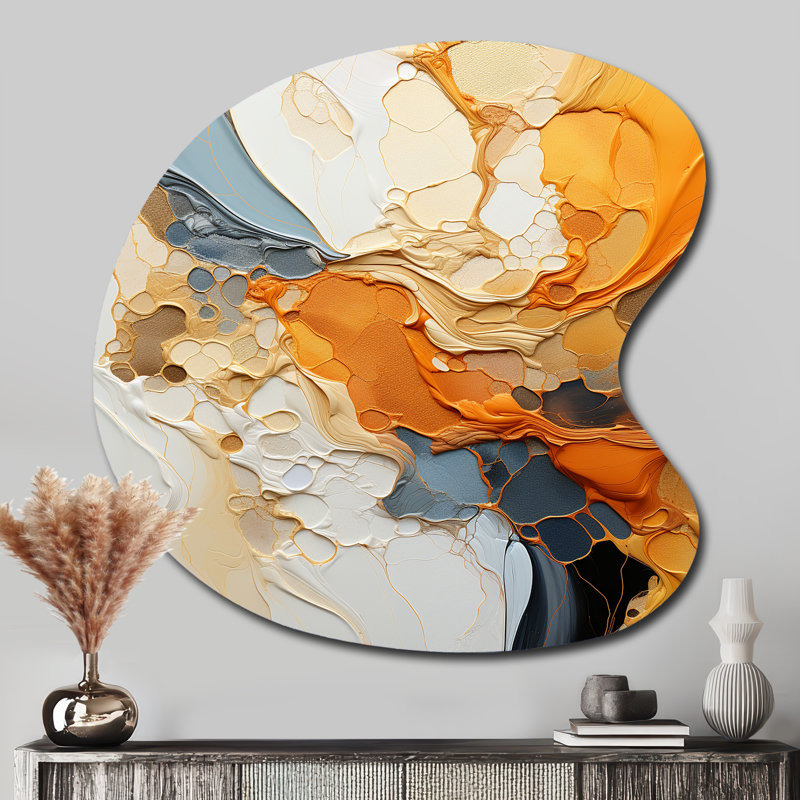 «Orange Blue Line Art Abstract Expressionism - Asymmetric Line Art Metal Wall Decor», reproduction de sculpture murale en métal de forme unique