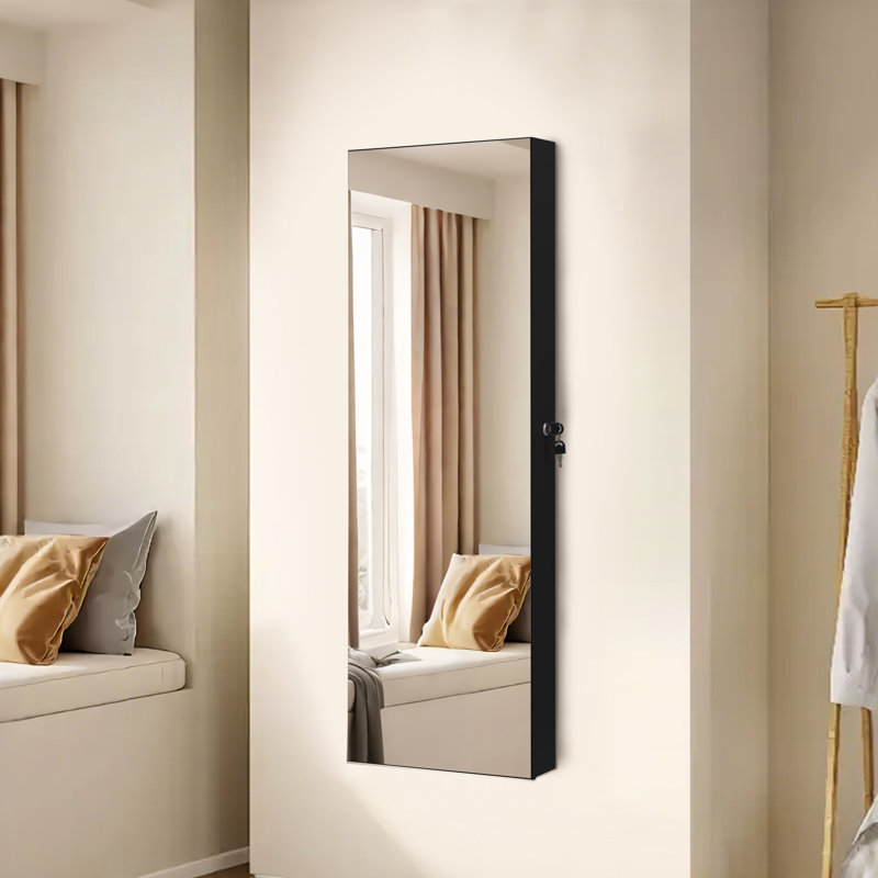 14.5'' Wide Wall Jewelry Armoire With Mirror & Led Light, Black