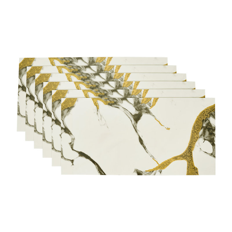 10Pcs Self-Adhesive Marble Pattern Wall Tile Stickers, 60cm L x 30cm W, White/Grey/Gold