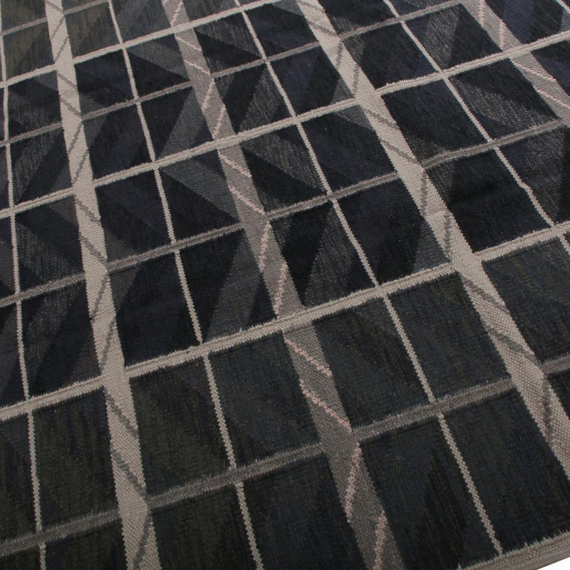Rug & Kilim’S Scandinavian Geometric Blue And Beige-Brown Wool Rug, Rectangle 12' x 15'
