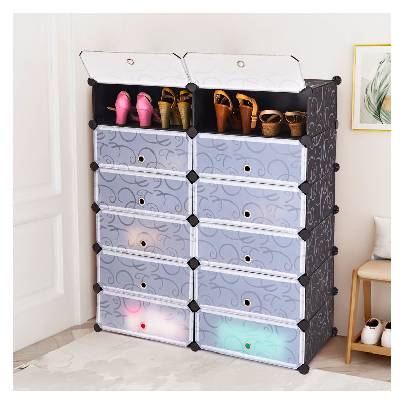 12-Cube DIY Portable Plastic Shoe Rack with 6-Tier Transparent Doors