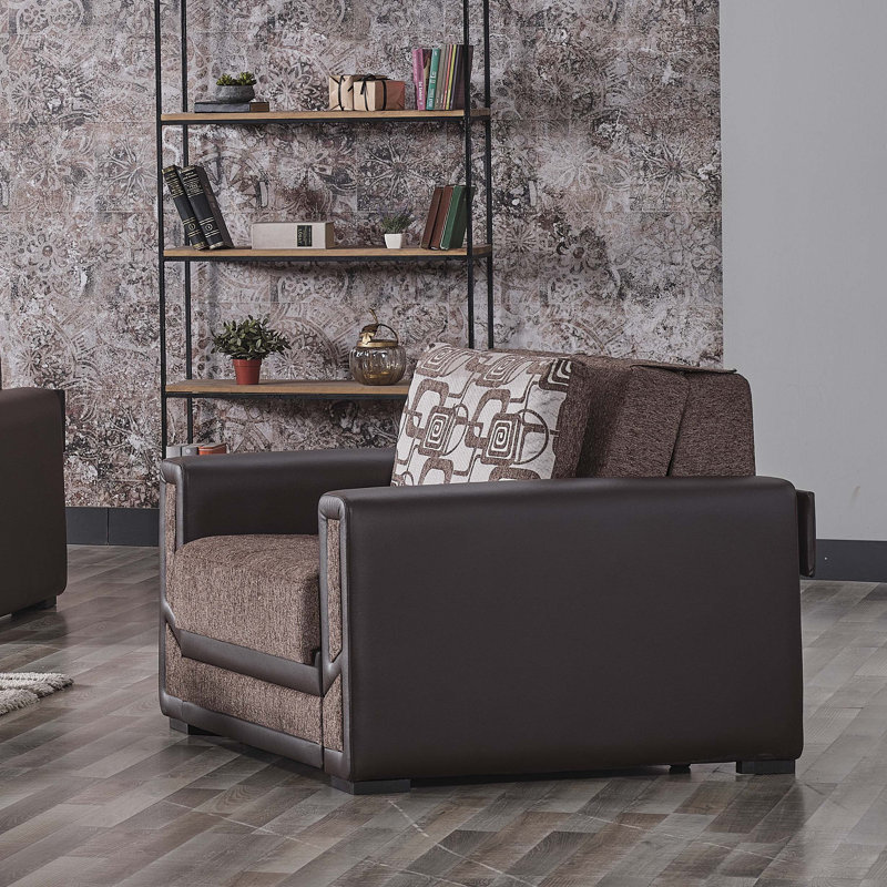 Fauteuil convertible avec accoudoirs convertibles 3-en-1 Ferree, Chenille brune / noire