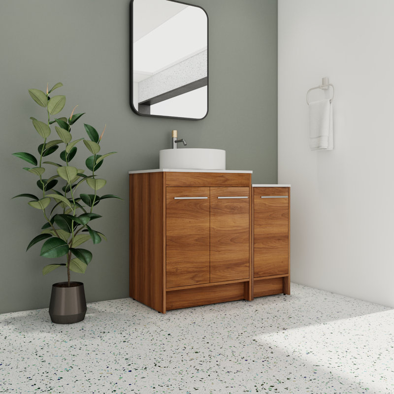 Meuble-lavabo simple 35,87 po avec plateau en pierre frittée Maluhia