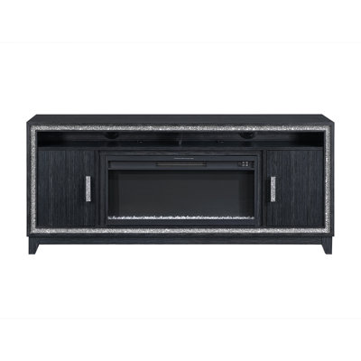 72 Inch Wide Contemporary Electric Fireplace Entertainment Center, Dark Grey Cabinet with Adjustable LED Colors & 15 Temperature Settings