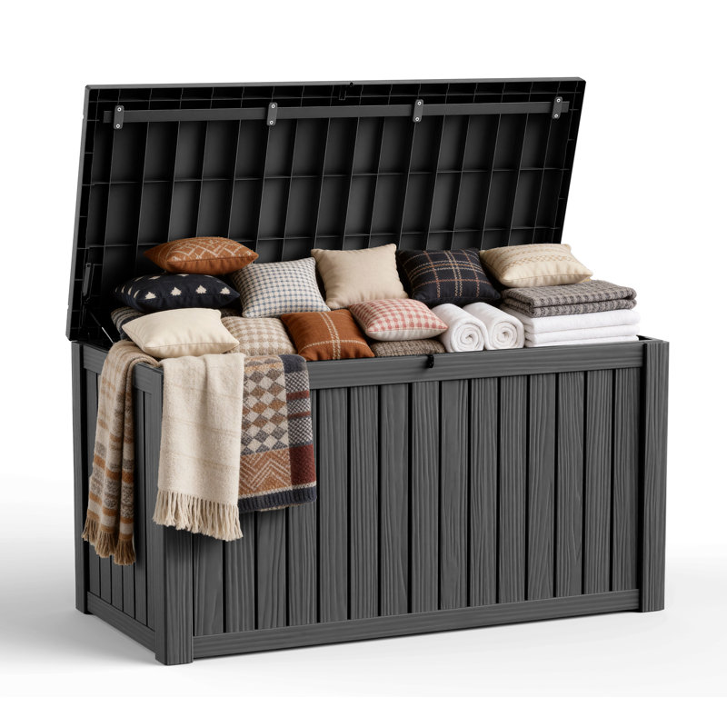 54.28"w 150 Gallon Outdoor Storage And Weather Resistant Resin Deck Box(Black), Black