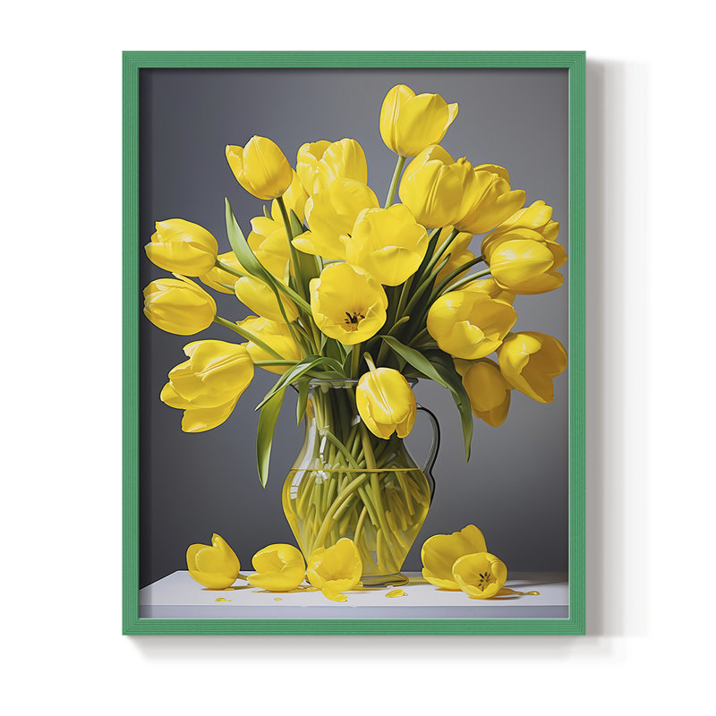 Reproduction encadrée FLORAL Series DCCXCIV - bois massif, Vert, H 15 po x l 12 po