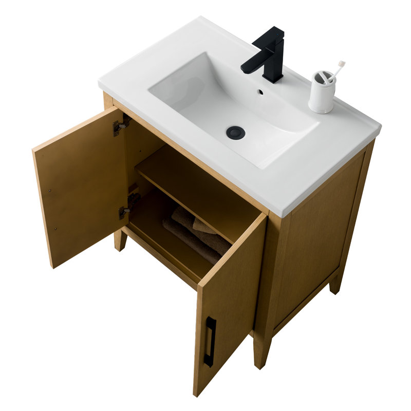 Meuble-lavabo simple 30 po avec comptoir en céramique Chambery, Chêne naturel, Noir mat, H 34 po x l 30 po x P 18,5 po