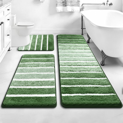 Absorbent Non-Slip Striped Bath Mat Bathroom Rug (Set Of 3)