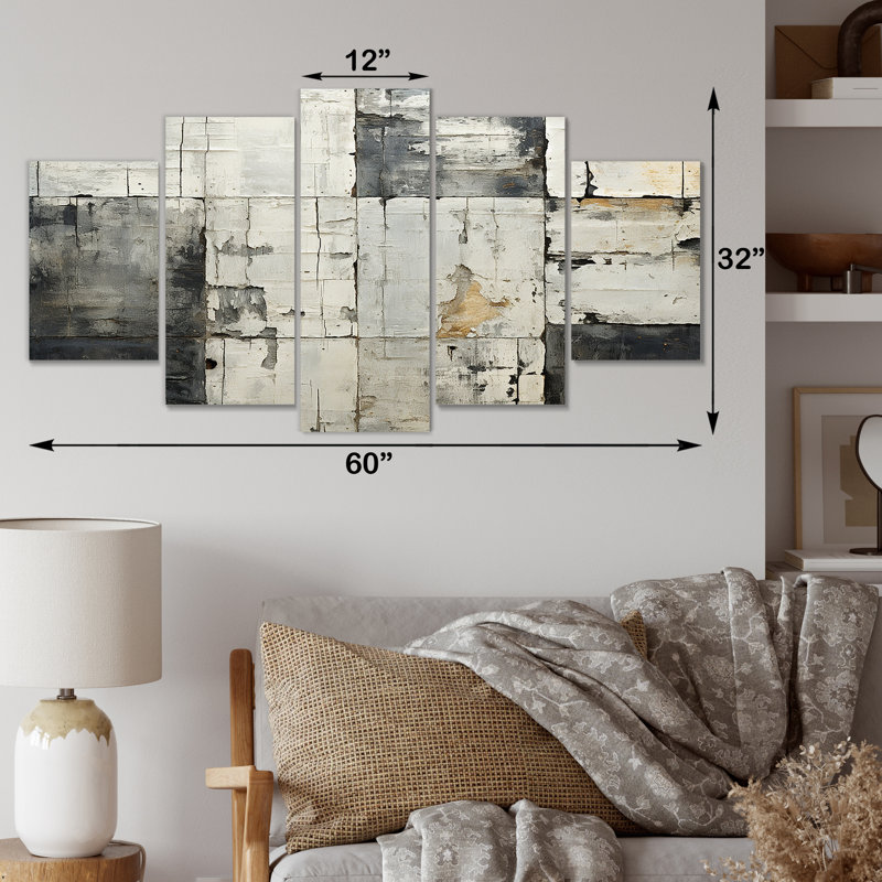  «Greometric White and Grey Abstract Tile II - Boho Mosaic Multipanel Wall Art