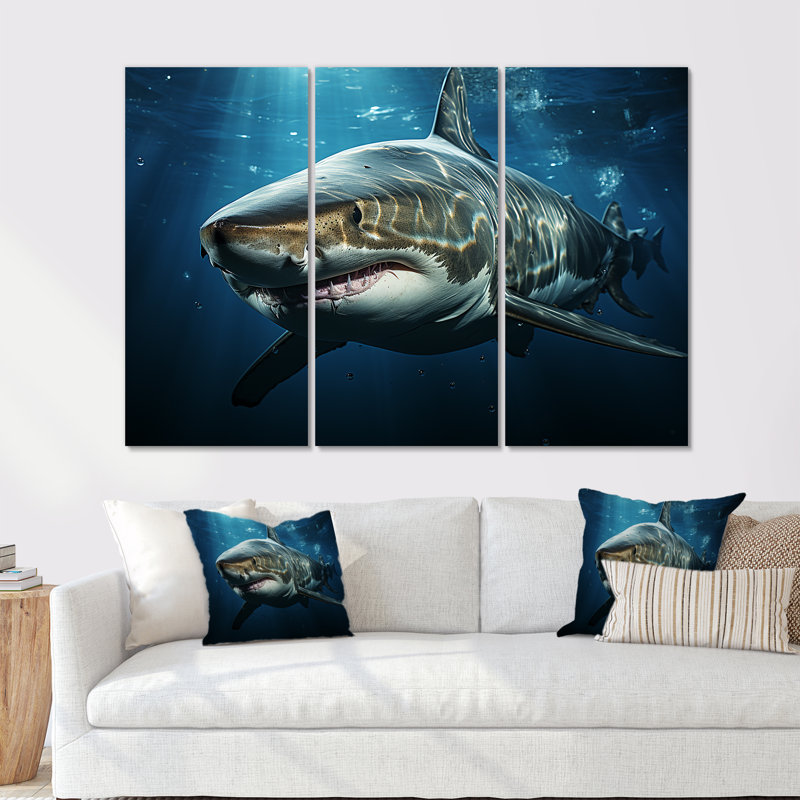 Océan, requin fantôme bleu, ensemble d'art mural, H 40 po x l 60 po