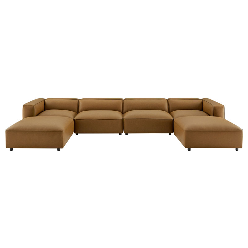 Auren 6-Piece Upholstered Vegan Leather Modular Sofa, Camel