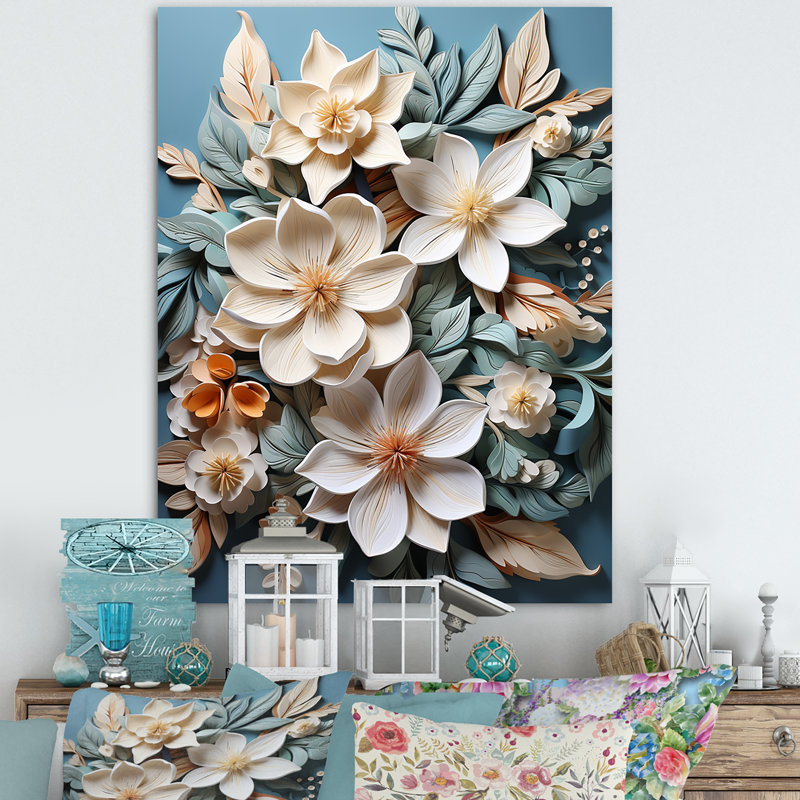 Élégant papier mâché, fleurs de plumeria, H 20 po x l 12 po x P 1 po, Toile tendue