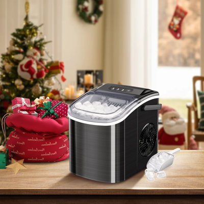 Machine à glaçons de comptoir avec poignée HAVATO, avec machines à glaçons autonettoyantes, 26Lbs / 24H, 9 glaçons prêts en 6 minutes pour la maison / cuisine / bar / fête / camping