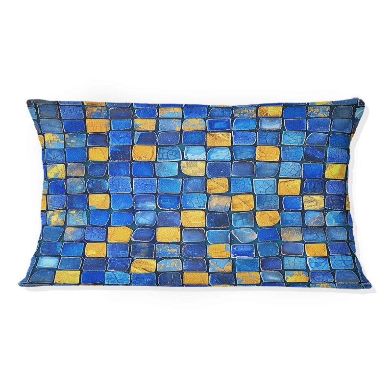 Carreaux de mosaïque bleu et jaune I - coussin lombaire moderne