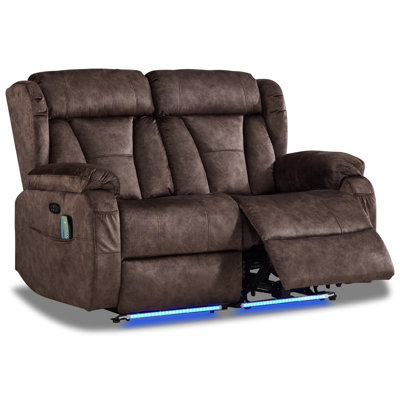 Zero Wall Hugger Power Reclining Loveseat with Heat and Massage,RV Loveseat Recliner Sofa with LED Light USB Ports, Double Recliner Couch for Small Space Living Room Home Theater