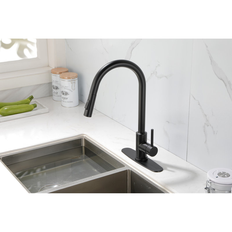 Pull Down Kitchen Faucet Matt Black - Stainless Steel Made, 360 Rotating Nozzle, Corrosion & Rust Treatment, Single Handle For Convenient Water Control With Rotatable Coating, Easy Flow And