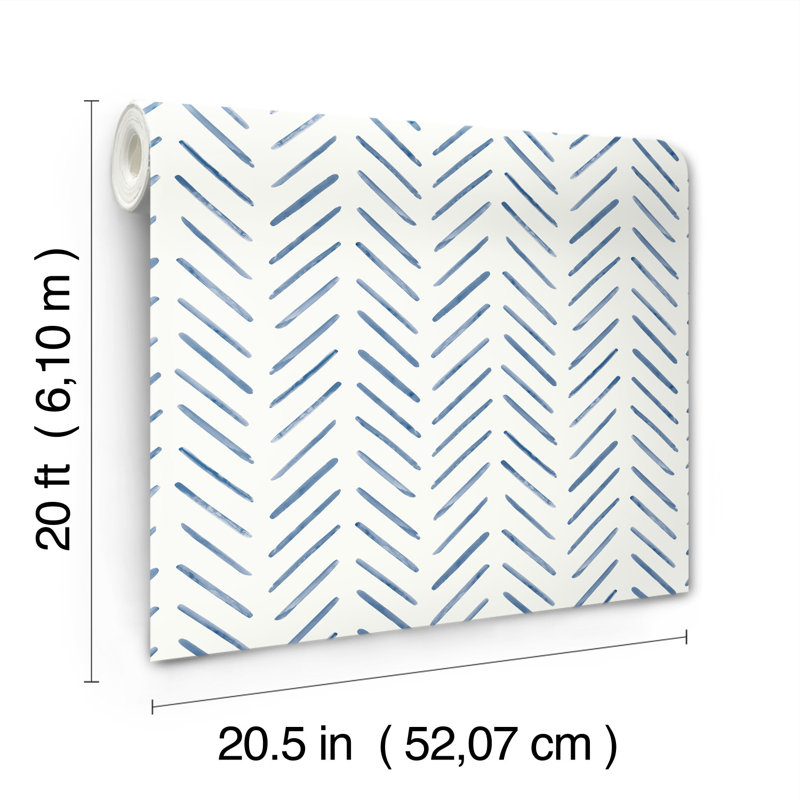 Premium Peel + Stick Watercolor Botanicals Chevron Peel & Stick Wallpaper Roll, Navy