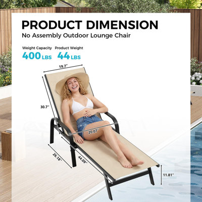 Méridienne inclinable réglable pour l'extérieur avec tissu Textilene - Méridienne de patio à 5 positions pour la piscine, le jardin, le balcon et la terrasse