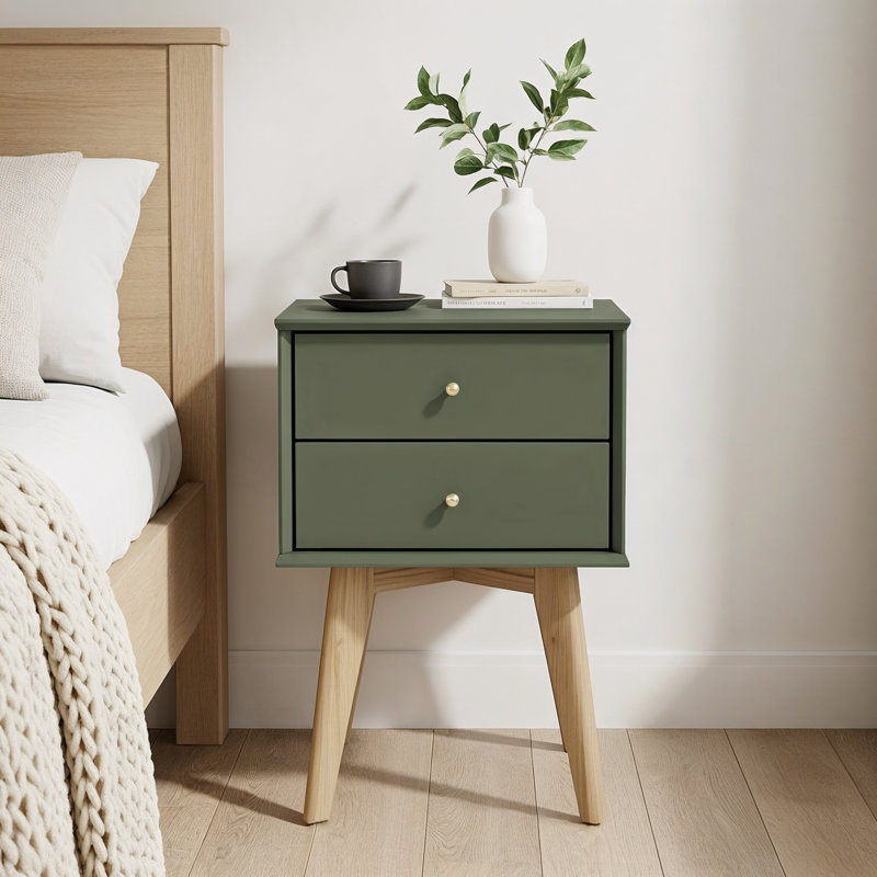 Manufactured Wood Bedside Table Sets of 2, Kale Green