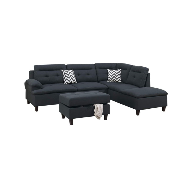Hardesty Upholstered L-Shaped Sectional Left Hand Facing, Black Polyester Blend